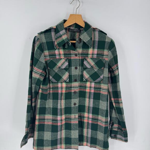 Vintage Carol Horn Plaid Wool Blend Button Down Shirt Green Red Size 12 - Picture 7 of 7